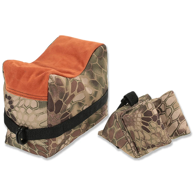 Front and rear shooting rest bags, camouflage and tan