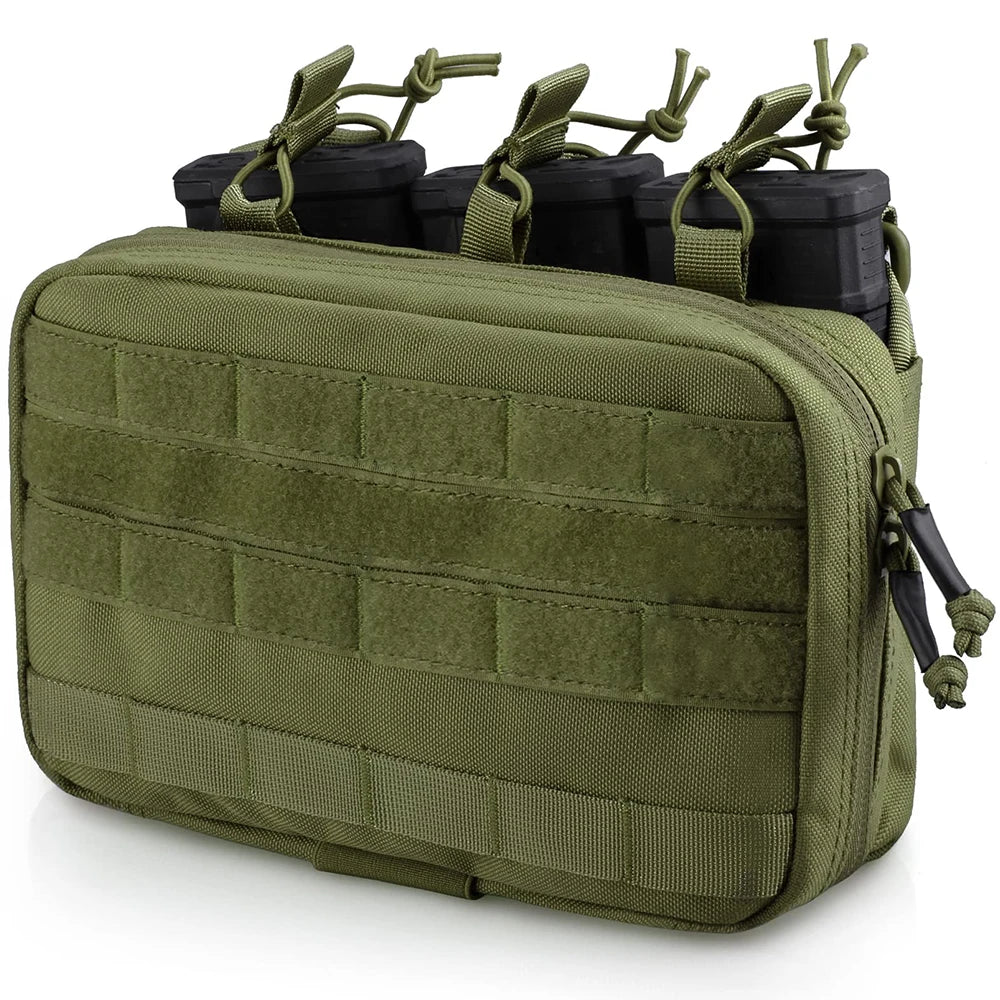 MOLLE admin pouch with three magazine holders, green