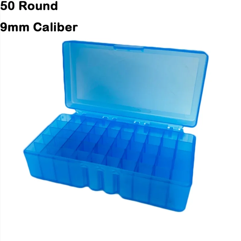 Flip-top ammo box, 50 round, 9 mm, blue