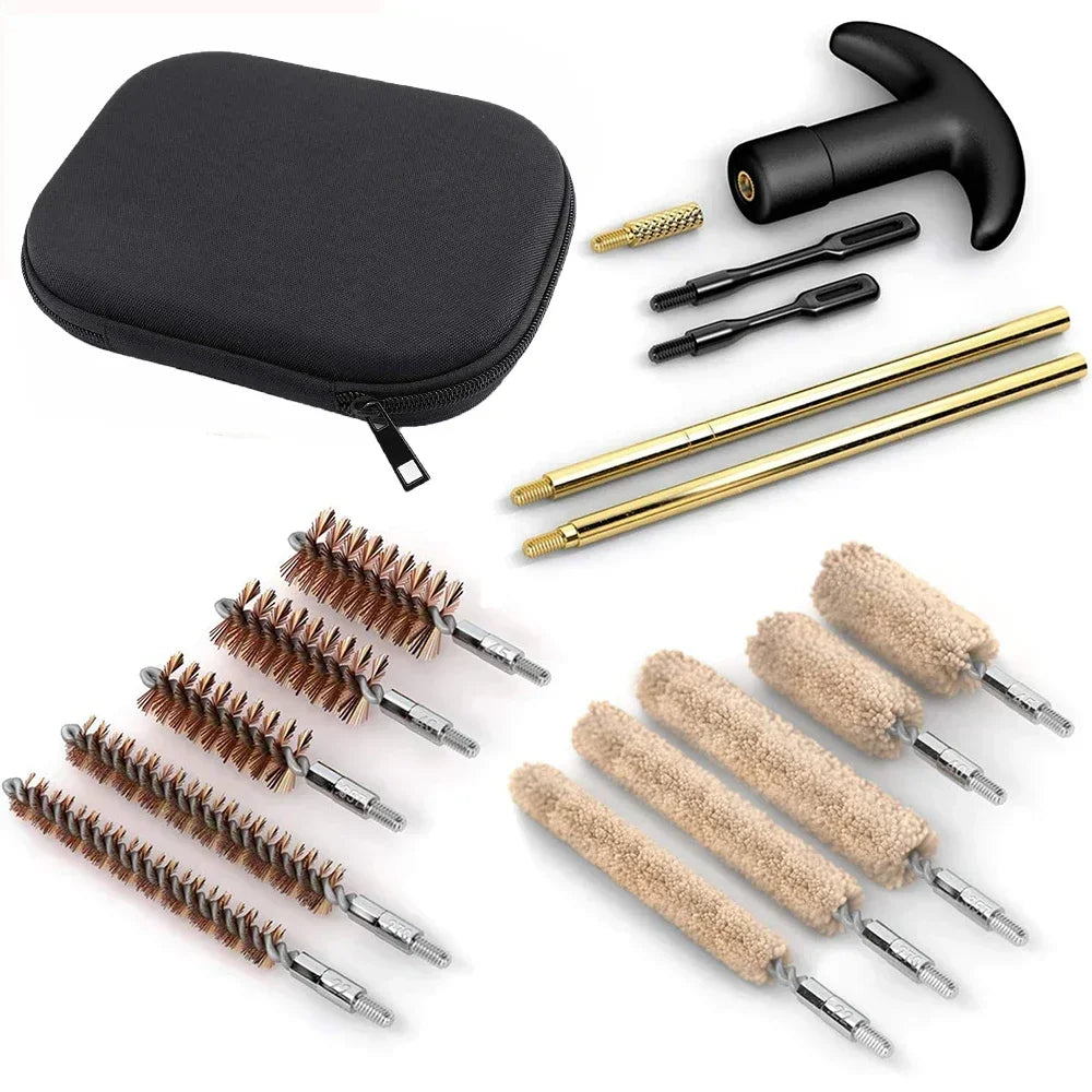 Handgun cleaning kit in zip case