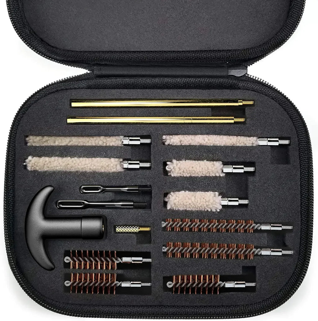 Handgun cleaning kit in zip case