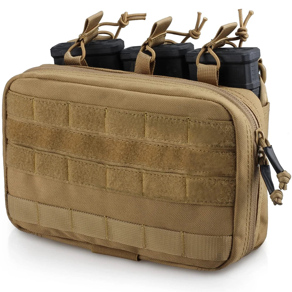 MOLLE admin pouch with three magazine holders, tan