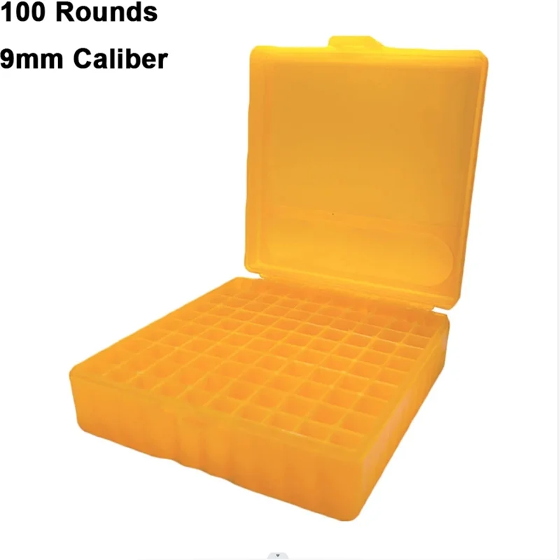 Flip-top ammo box, 100 round, 9 mm, orange