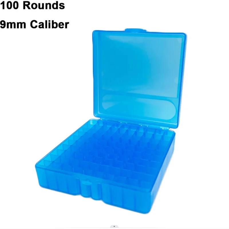 Flip-top ammo box, 100 round, 9 mm, blue
