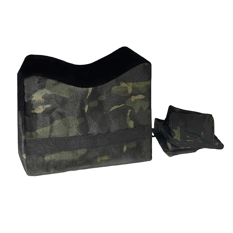 Front and rear shooting rest bags, dark camouflage